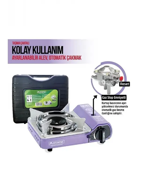 Mini Portatif Kamp Ocağı - Çantalı - Gaz Stop Emniyetli - 8 Adet 227 gr Kartuş