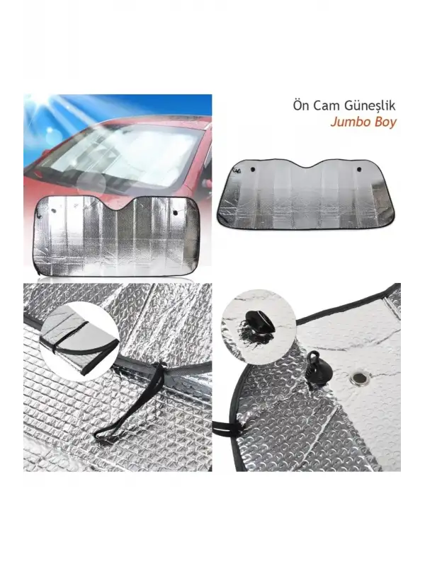 Ön Cam Perde Güneşlik Jumbo Boy Nikel Balonlu 165x75cm Br4954503
