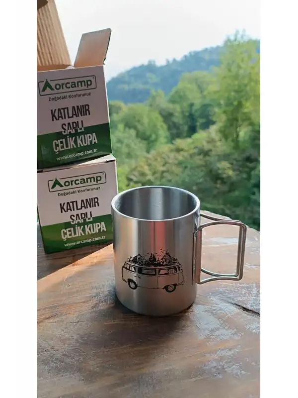 Orcamp Atatürk Silüet ve Otobüs Resimli Çelik Katlanır Saplı Kupa Bardak