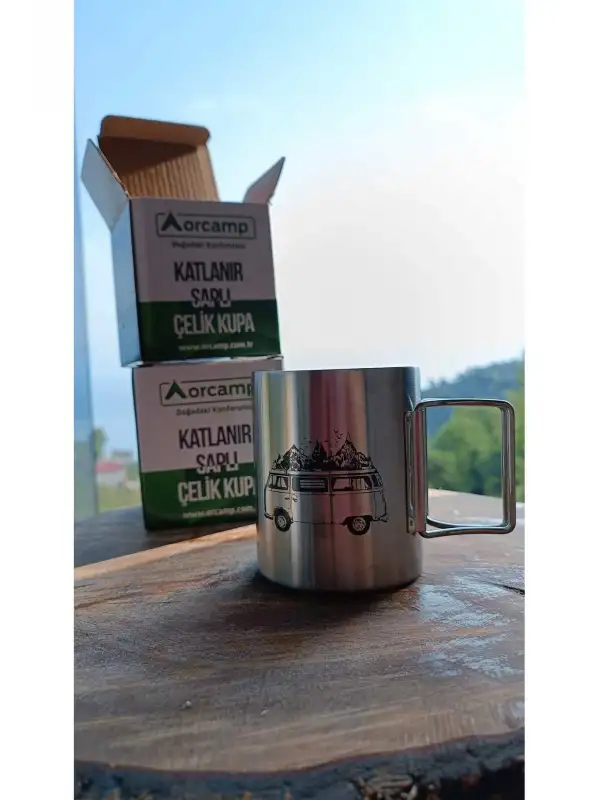 Orcamp Atatürk Silüet ve Otobüs Resimli Çelik Katlanır Saplı Kupa Bardak