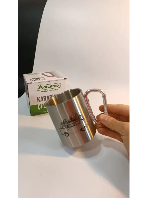 Orcamp Karabina Saplı Çelik Kupa Bardak Gri