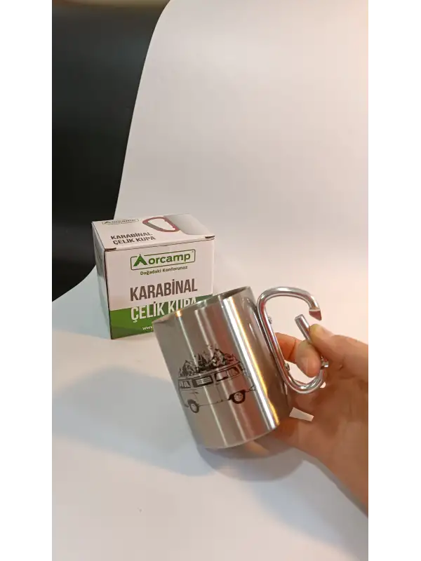 Orcamp Karabina Saplı Çelik Kupa Bardak Gri