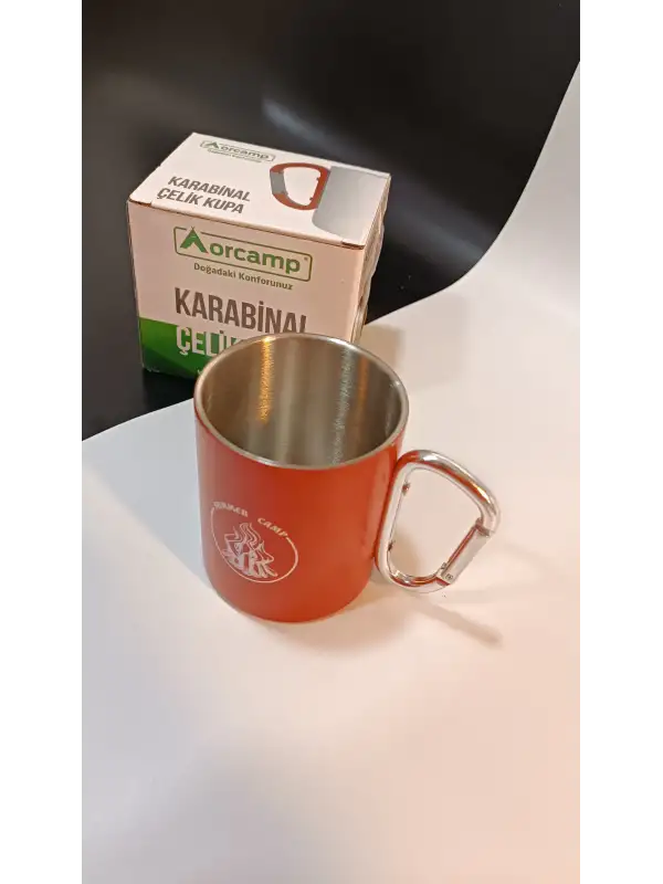 Orcamp Karabina Saplı Çelik Kupa Bardak Kırmızı