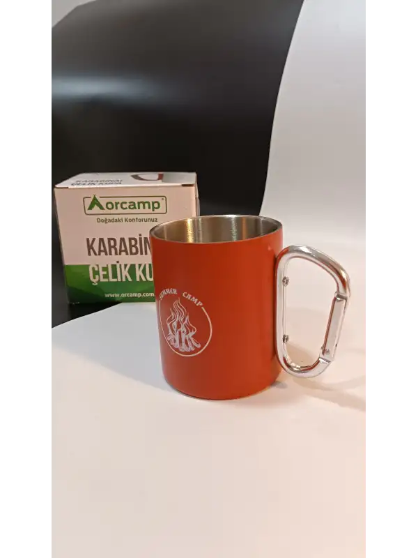 Orcamp Karabina Saplı Çelik Kupa Bardak Kırmızı