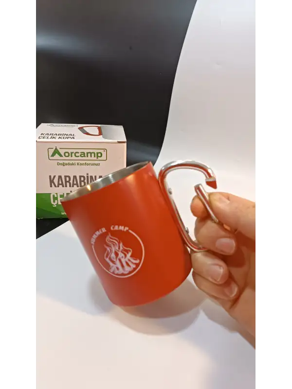 Orcamp Karabina Saplı Çelik Kupa Bardak Kırmızı
