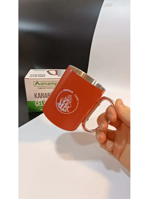 Orcamp Karabina Saplı Çelik Kupa Bardak Kırmızı
