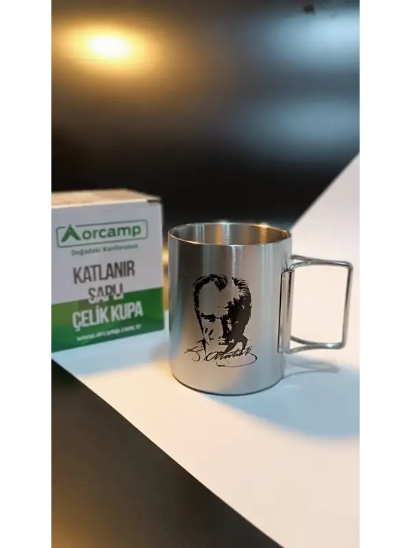 Orcamp Katlanabilir Saplı Çelik Kupa Bardak Atatürk Silüetli
