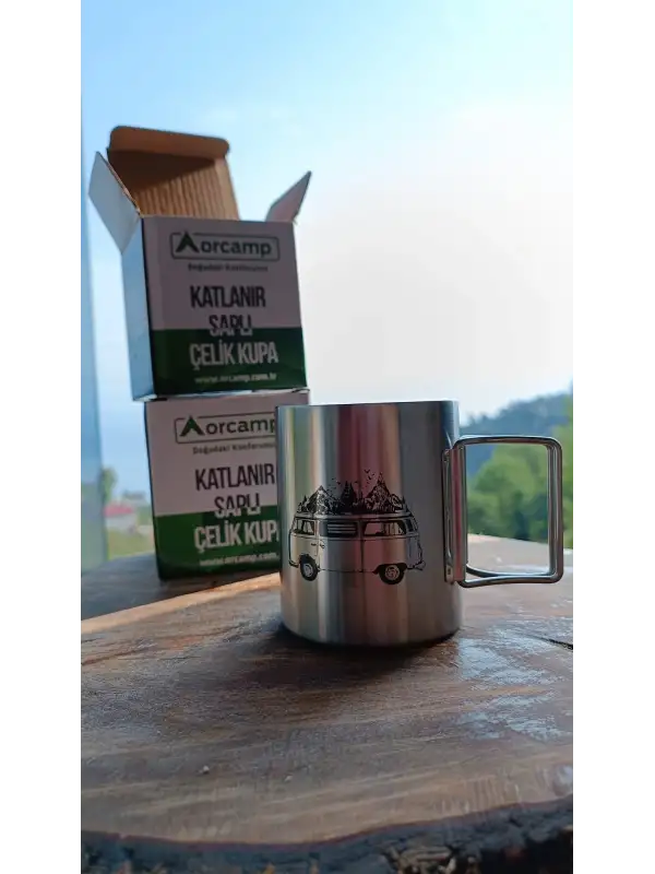 Orcamp Otobüs Resimli Çelik Katlanır Saplı Kupa Bardak