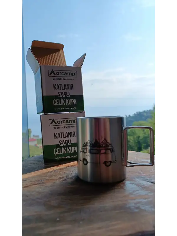 Orcamp Otobüs Resimli Çelik Katlanır Saplı Kupa Bardak