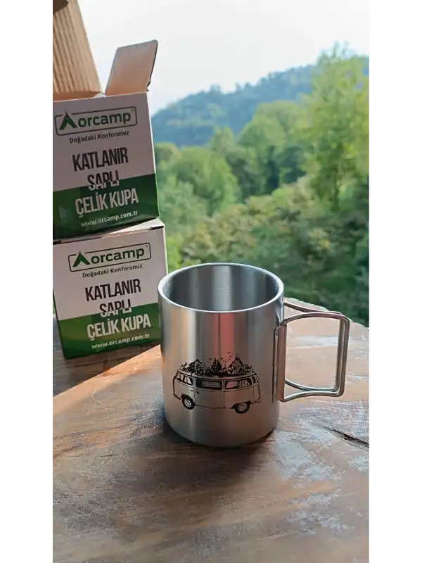 Orcamp Otobüs Resimli Çelik Katlanır Saplı Kupa Bardak