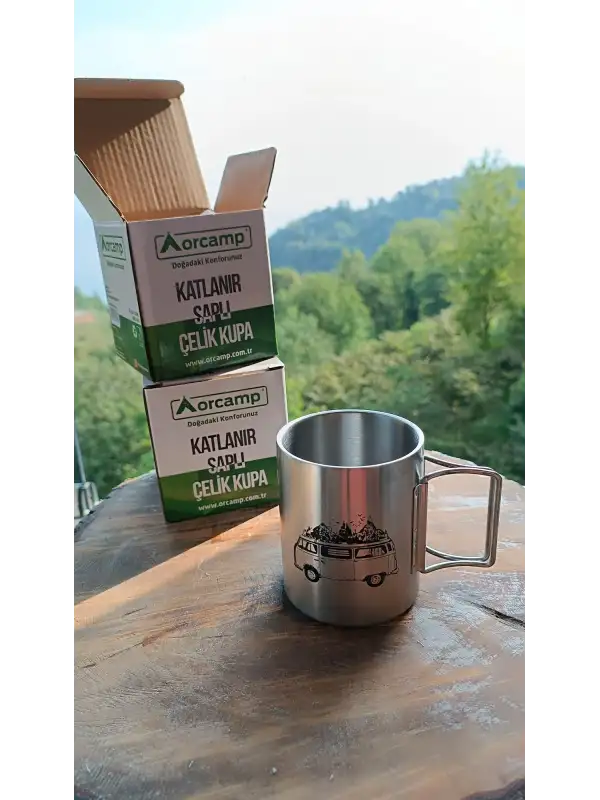 Orcamp Otobüs Resimli Çelik Katlanır Saplı Kupa Bardak