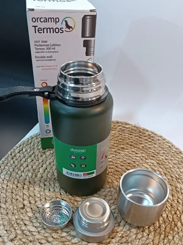 Paslanmaz Çelik Bardaklı Ve Süzgeçli Matara Termos