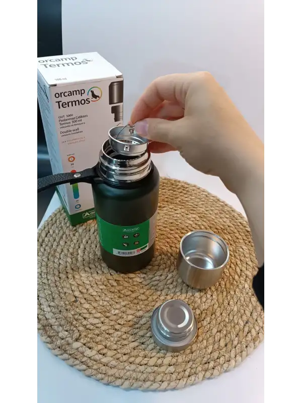 Paslanmaz Çelik Bardaklı Ve Süzgeçli Matara Termos