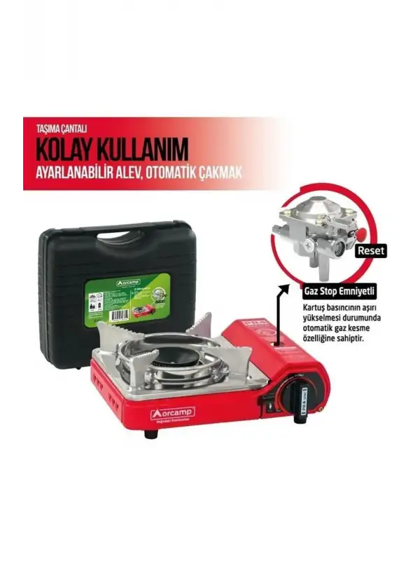 Pro Mini Çantalı Kamp Ocağı (GAZ STOP EMNİYETLİ) Kırmızı