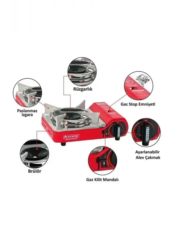 Pro Mini Çantalı Kamp Ocağı (GAZ STOP EMNİYETLİ) Kırmızı