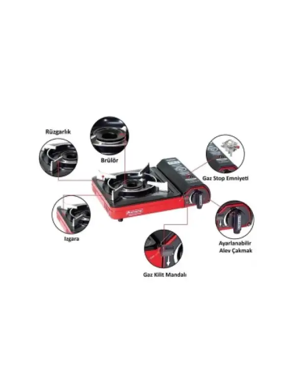 Tekli Portatif Kamp Ocak Gaz Stop Emniyetli Kırmızı