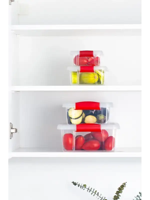 Dikdörtgen 4lü Sızdırmaz Kapaklı Gıda Erzak Saklama Kabı Seti | Kilitli | BPA Free