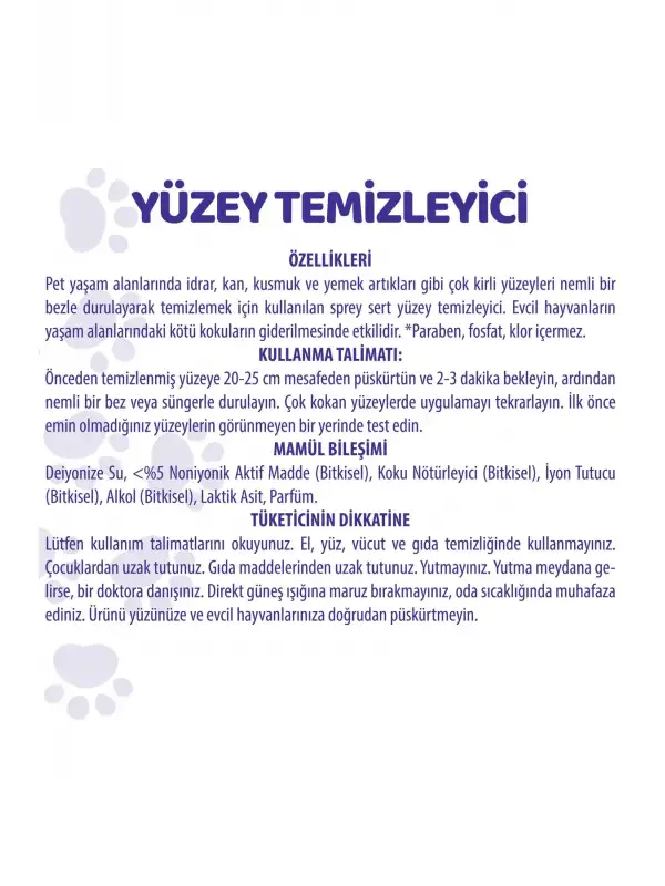 Evcil Hayvan Yüzey Temizleyici Sprey 500 ml