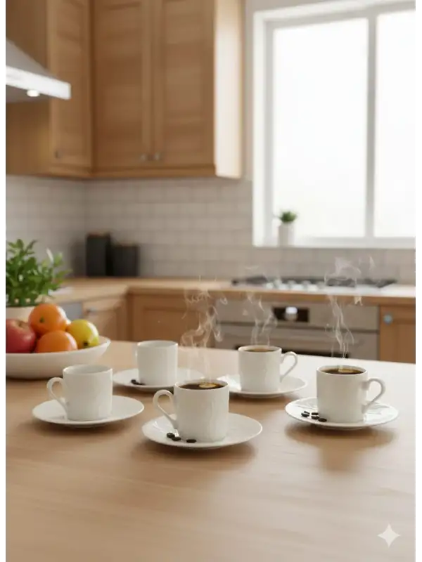 Farika Porselen Bahar 12 Parça 6 Kişilik Yalın Porselen Kahve Fincanı Takımı