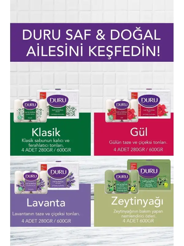 Saf & Doğal Kaynaklı Klasik 16 Adet Beyaz Kalıp Sabun 4x600gr