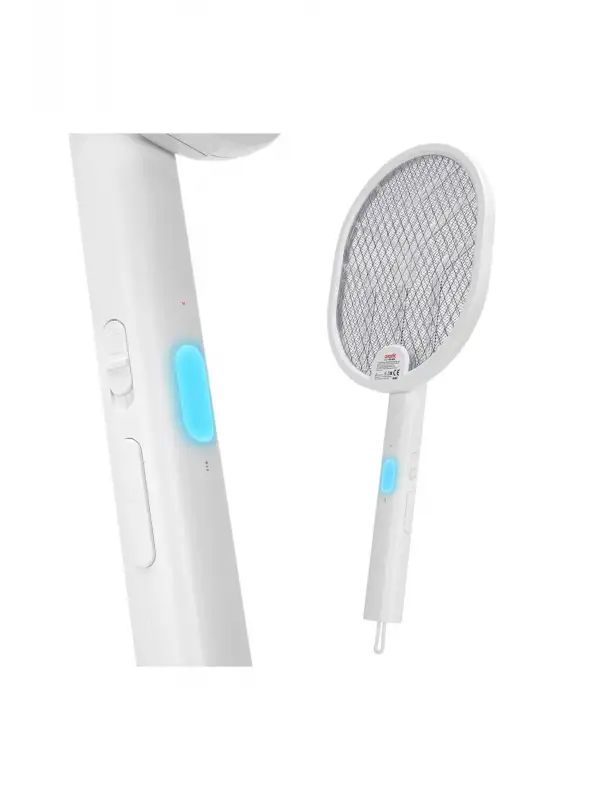 Şarjlı Uv Işıklı Masaüstü Katlanabilir Askılı Raket 1200 Mah 3000v Sinek Patlatma Raketi