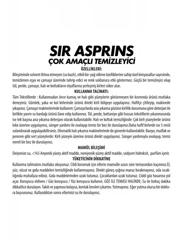 Asprins Çok Amaçlı Temizleyici 3 Litre