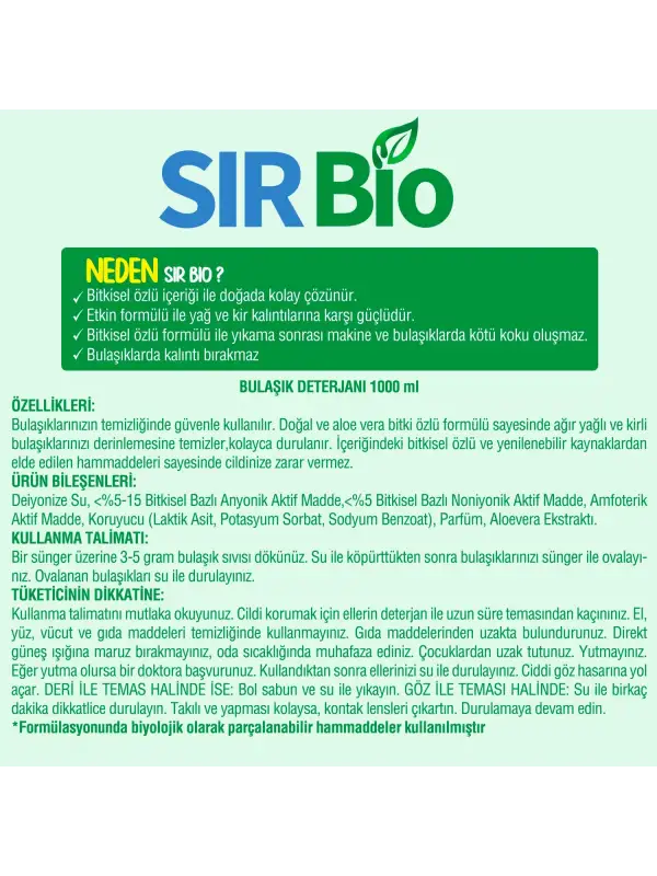 Bitkisel Özlü Elde Bulaşık Deterjanı 1000 ml Pompalı Şişe
