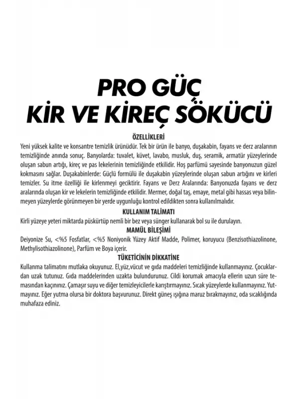 Pro Güç Kir Ve Kireç Sökücü 1000 Ml