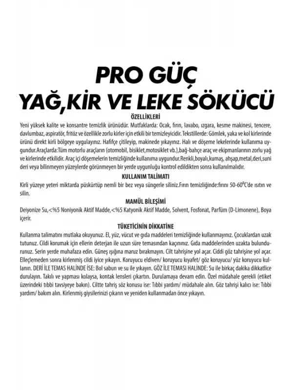 Pro Güç Yağ Kir Leke Sökücü 1 Lt