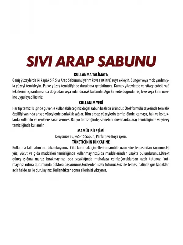 Sıvı Arap Sabunu Tüm Yüzeylerde Doğal Temizlik 1000 ML