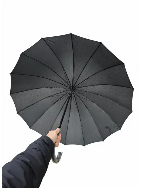 Siyah Fiber Baston Rüzgarda Kırılmayan Şemsiye 16 Telli Çap 130cm