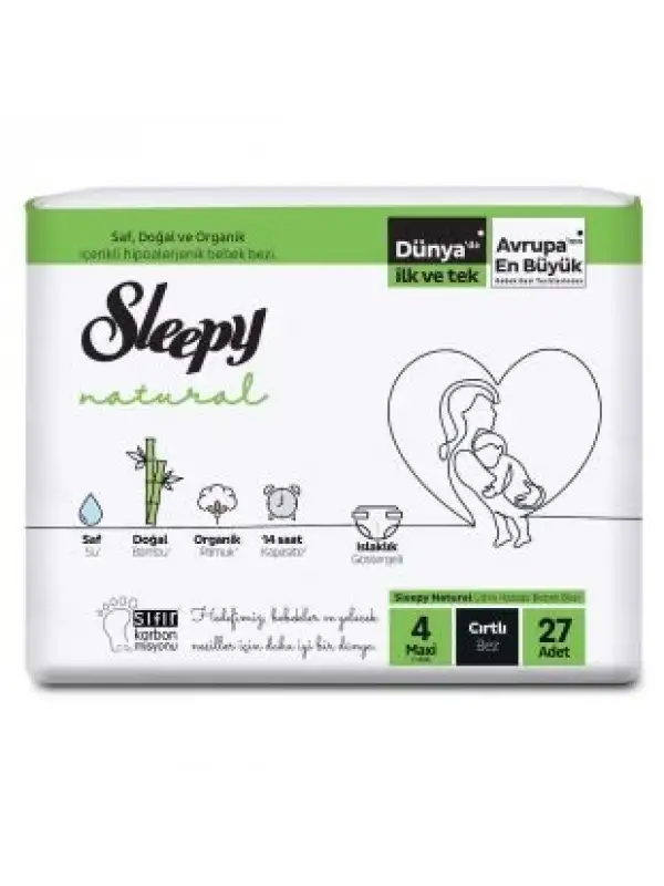Sleepy Natural Haftalık Paket Bebek Bezi 4 Numara Maxi 27 Adet
