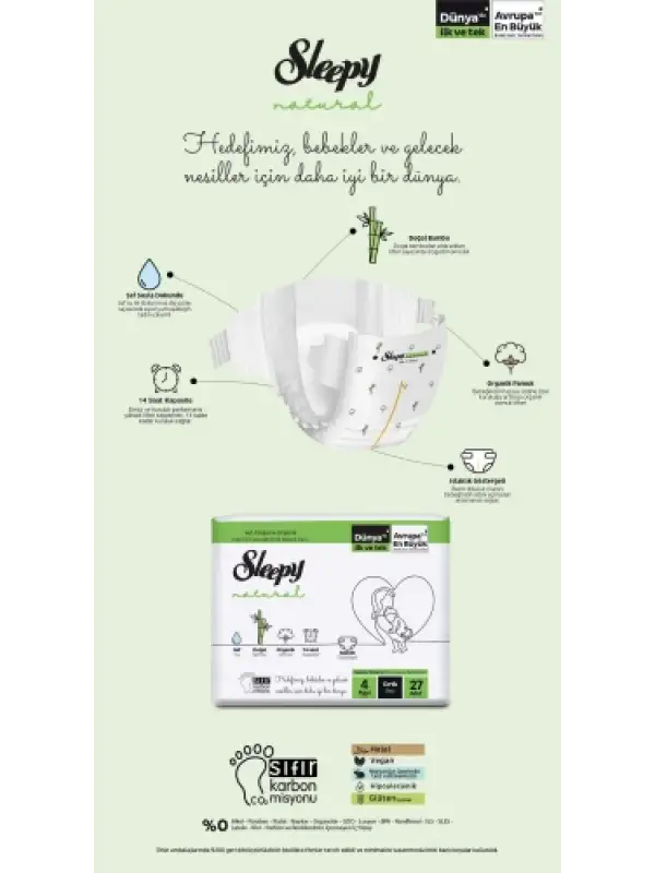 Sleepy Natural Haftalık Paket Bebek Bezi 4 Numara Maxi 27 Adet