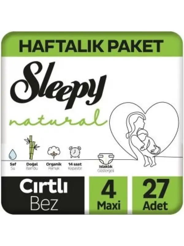 Sleepy Natural Haftalık Paket Bebek Bezi 4 Numara Maxi 27 Adet