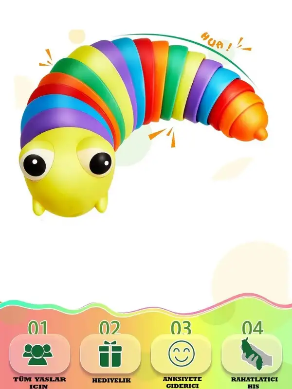 Söktak Eğlenceli, Stres ve Anksiyete giderici Montessori Tırtıl Oyuncağı Renkli