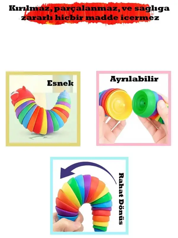 Söktak Eğlenceli, Stres ve Anksiyete giderici Montessori Tırtıl Oyuncağı Renkli