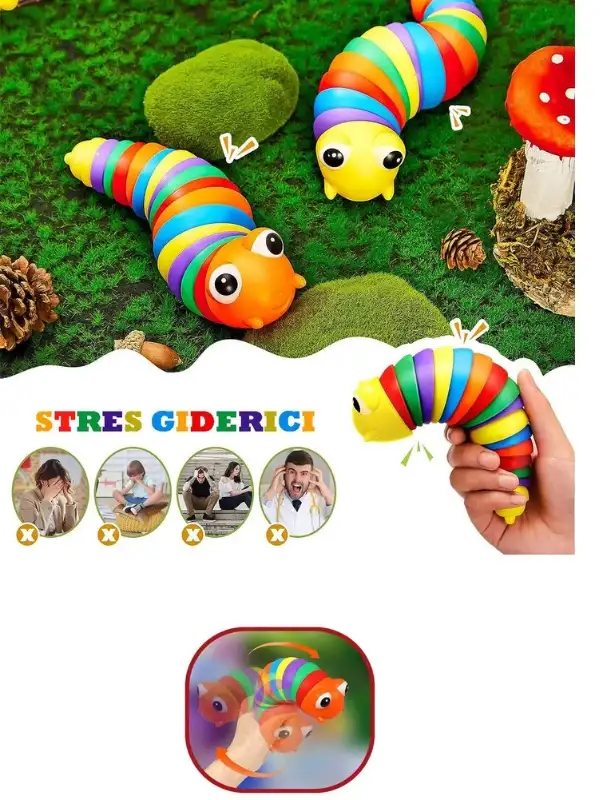 Söktak Eğlenceli, Stres ve Anksiyete giderici Montessori Tırtıl Oyuncağı Renkli