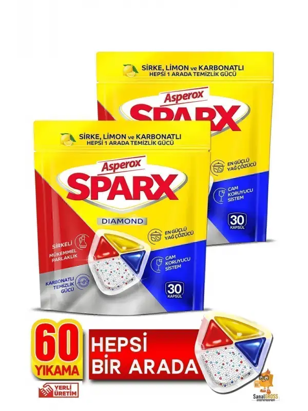 Sparx Bulaşık Makinesi Kapsülü 30lu x 2 Paket (60 Yıkama)