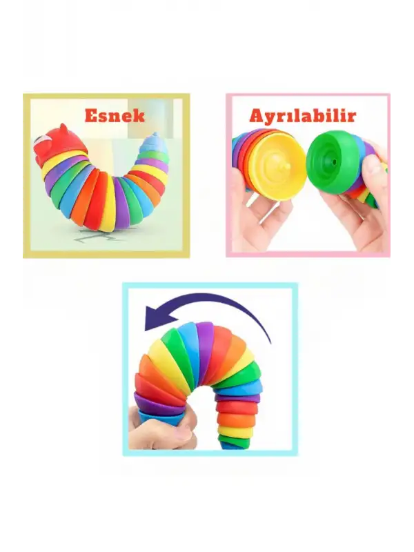 Stres Giderici Tırtıl - Sök Tak Eğlenceli, Stres ve Anksiyete giderici Tırtıl Oyuncağı Renkli