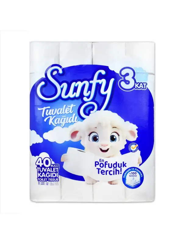 Sunfy 40lı Tuvalet Kağıdı - 3 Katlı %100 Saf Selüloz Yumuşaklığı
