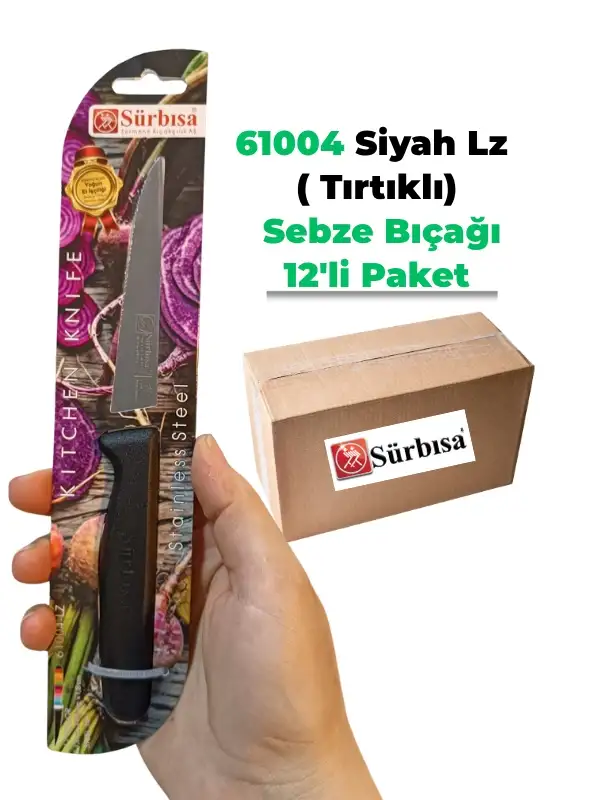 Sürbisa 61004 Sebze Bıçağı Siyah Lz1 Koli (12 adet Tırtıklı )