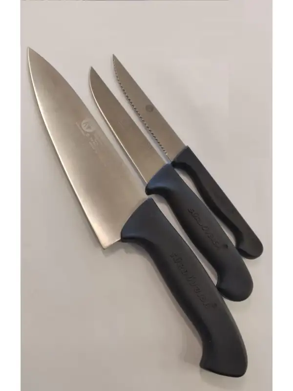Sürdövbisa 3lü Şef Bıçaklı Mutfak Seti Siyah Plastik Sap