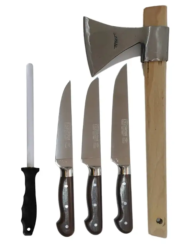 Sürmene El Yapımı Ahşap Sap Kasap Kurban Et Doğrama Kırma Seti