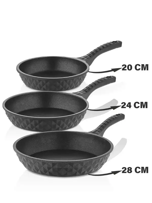 Bella Döküm 3lü Tava Seti Siyah 20 Cm / 24 Cm / 28 Cm
