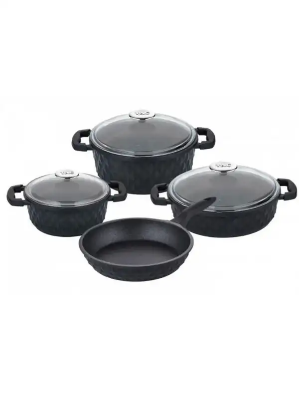 Carabella Döküm Cam Kapaklı 7 Parça Tencere Seti Siyah - Tac-3817