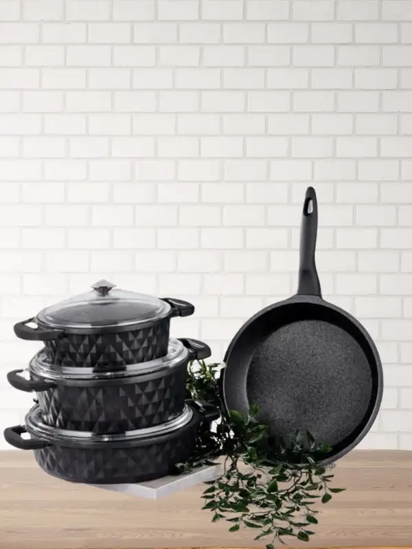 Carabella Döküm Cam Kapaklı 7 Parça Tencere Seti Siyah - Tac-3817