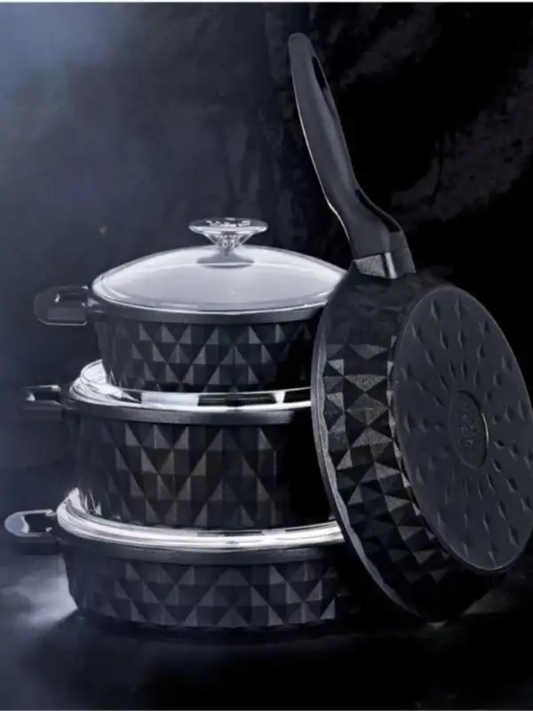 Carabella Döküm Cam Kapaklı 7 Parça Tencere Seti Siyah - Tac-3817