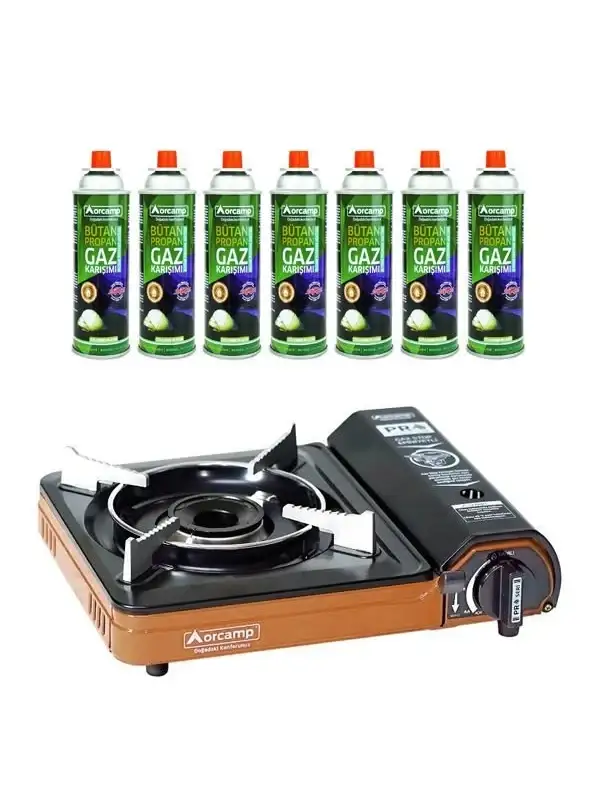 Tekli Portatif Kamp Ocak Ck-505 Kahverengi Gaz Stop Emniyetli + 10 Adet 227 Kartuş