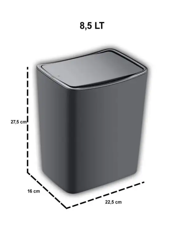 Touch Çöp Kovası 8,5 Litre Bas Aç Kapak TRN-183 Gri