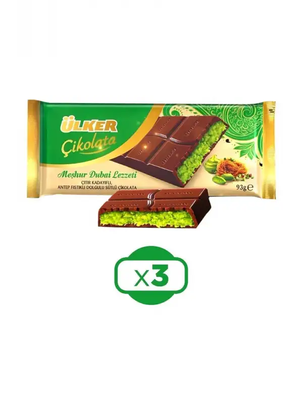 Ülker Meşhur Dubai Lezzeti Dubai Çikolatası 93 gr x 3 Adet